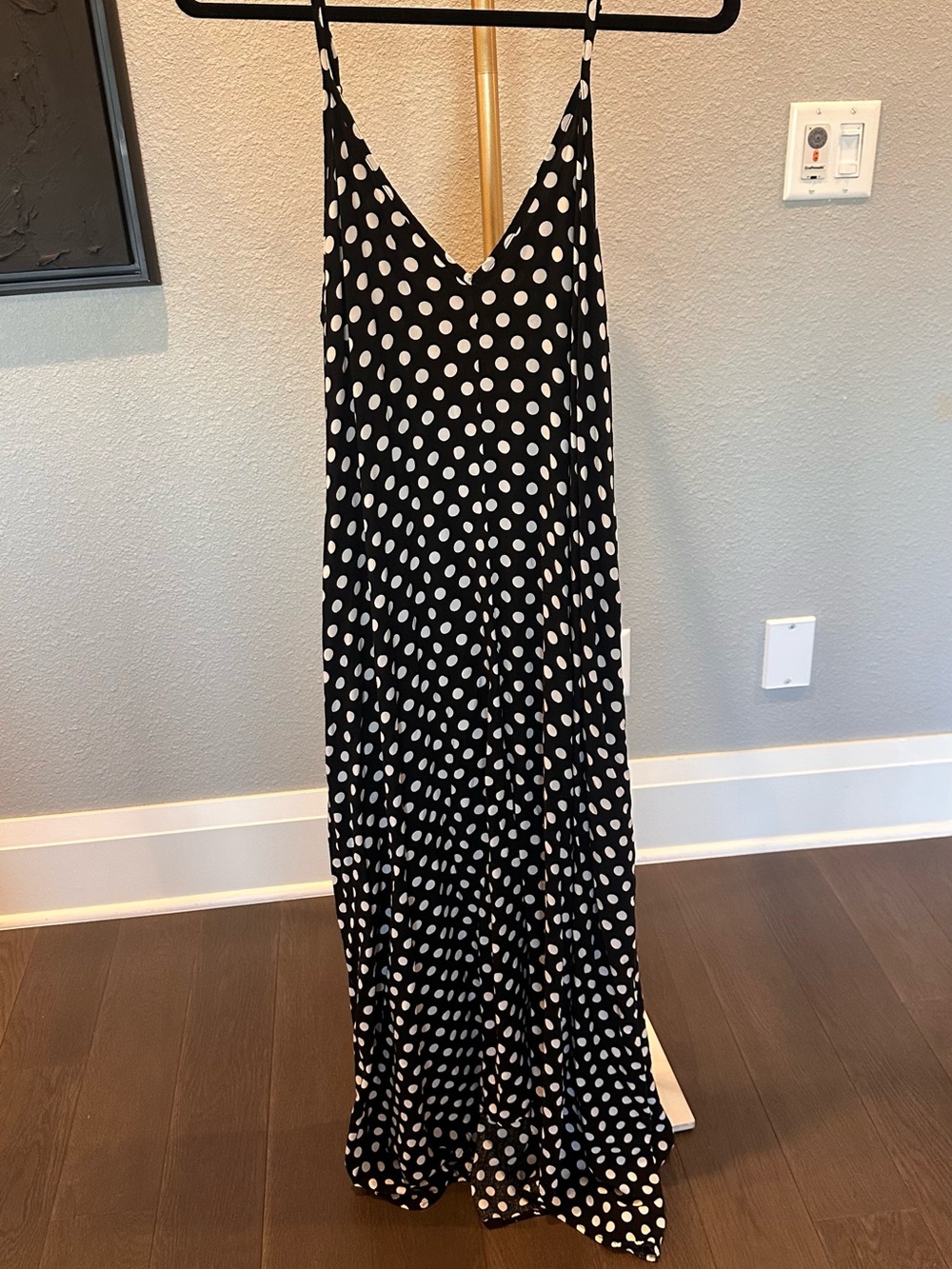 Polka Dot Spaghetti Strap Maxi Dress - Black & White - Picture 5 of 12